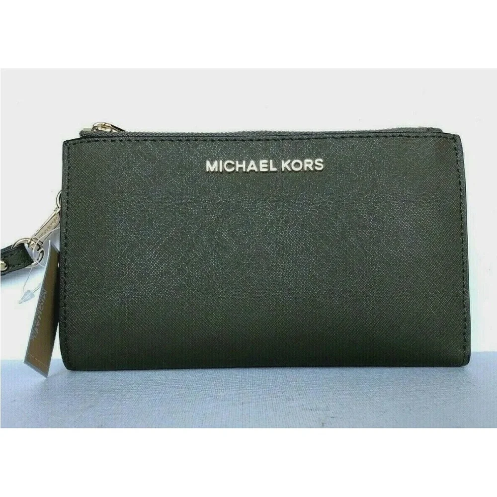 New Michael Kors Jet Set Travel Double zip wristlet wallet Leather Duffle